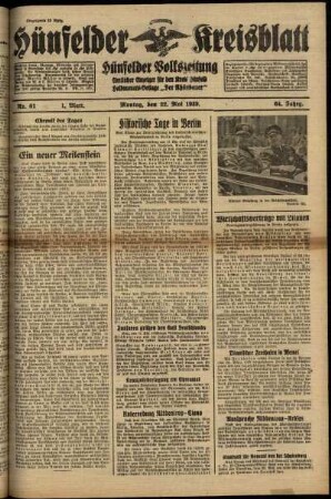 Erste Ausgabe vom Montag, den 22. Mai 1939.