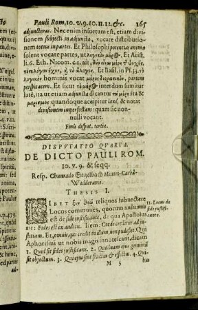 Disputatio Quarta. De Dicto Pauli Rom. [...]