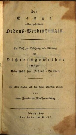 Das Ganze aller geheimen Ordens-Verbindungen