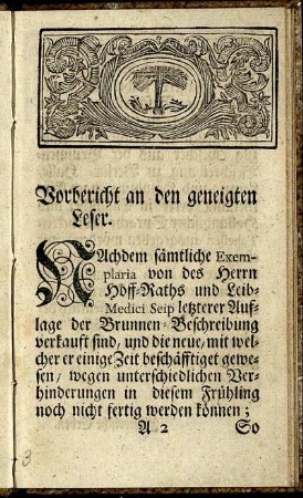 Vorbericht an den geneigten Leser.