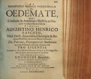 Dissertatio Medica Inauguralis De Oedemate