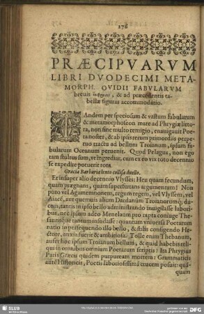 Praecipuarum Libri Duodecimi Metamorph. Ovidii Fabularum brevis ekphrasis, & ad praecedentis tabellae figuras accommodatio
