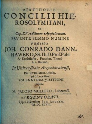 Diatypōsis Concilii Hierosolymitani : ex Cap. XV. Actuum Apostolicorum