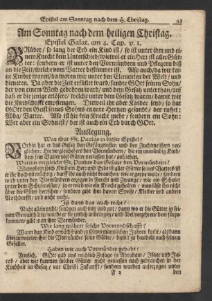 Am Sonntag nach dem heiligen Christag. Epistel Galat. am 4. Cap. v. 1.