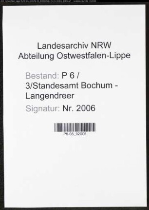 Heiratsregister Standesamt Bochum VII-Langendreer