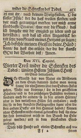 Cap. XVI. Vierter Trost wider die Schrecken des Todes: Unsern Herrn Jesum Christi im Grab betrachten