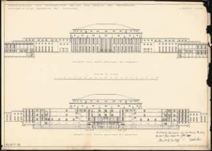 Hochschule für Tanzkunst Schinkelwettbewerb 1929: Hauptgebäude: Schnitte nach SW, NO 1:200
