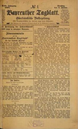 Bayreuther Tagblatt : Oberfränkische Volkszeitung. 1894,1/3 = Jg. 39