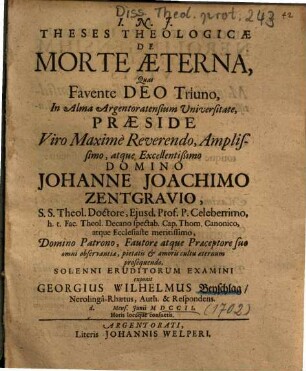 Theses Theologicae De Morte Aeterna