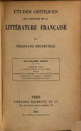 Études critiques sur l'histoire de la littérature française. 4