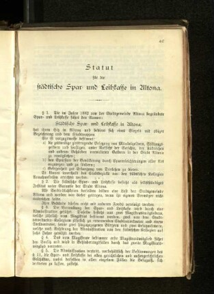 Statut für die städtische Spar- und Leihkasse in Altona.
