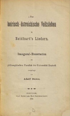 Das bairisch-östreichische Volksleben in Neidhart's Liedern
