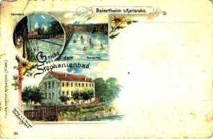 Stephanienbad Beiertheim und Albverlegung. "Gruß aus dem Stephanienbad. Beiertheim bei Karlsruhe"