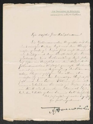 Brief von Ferdinand Avenarius von Der Kunstwart  an Gerhart Hauptmann