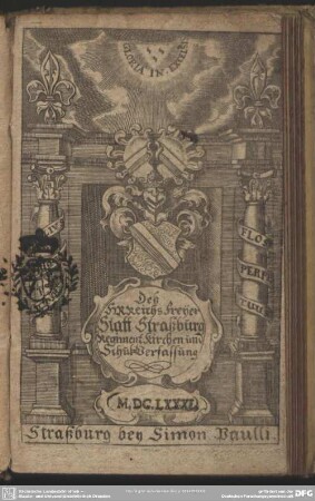 Deß HR Reichs Frei-Statt Straßburg Regiment, Kirchen und Schul-Verfassung