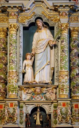 Frankreich. Bretagne. Finistere. Guimiliau. Enclos paroissial. Umfriedeter Pfarrhof. Altar des heiligen Joseph