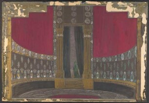 Bühnenbildzeichnung: Die König von Saba : Saal im Palaste des Königs Salomo