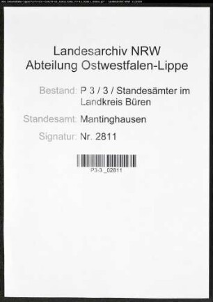 Sterberegister Standesamt Mantinghausen