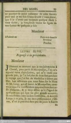 Lettre XLVIII. Response a la precedente