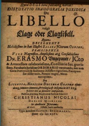 Disp. inaug. iur. de libello, vulgo Klage ...