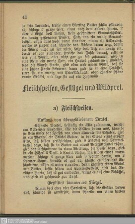 Fleischspeisen, Geflügel und Wildpret