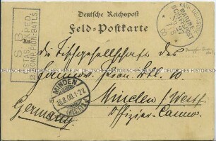 Feldpostkarte eines Soldaten des Ostasiatischen Expeditionskorps
