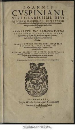 Joannis Cuspiniani, ... de Consulibus Romanorum Commentarii, : ex optimis vetustissimisque auctoribus collecti.