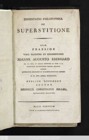 Dissertatio Philosophica De Superstitione
