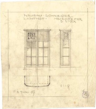 Pfann, Paul; München, Georgenstr.; Haus Schneider - Heizkörper im Lichthof (Grundriss, Ansichten)