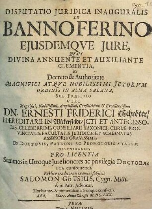 Disputatio Iuridica Inauguralis De Banno Ferino Eiusdemque Iure