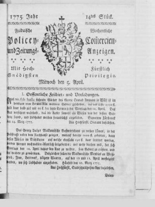 14tes Stück, Ausgabe vom 5. April 1775
