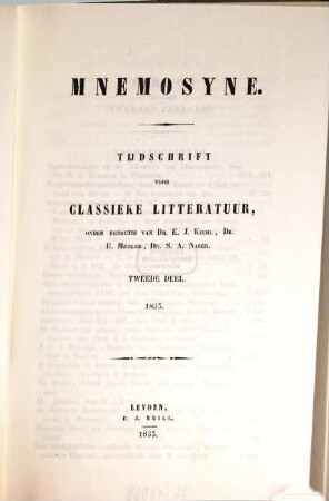 Mnemosyne : a journal of classical studies. 2, 2. 1853