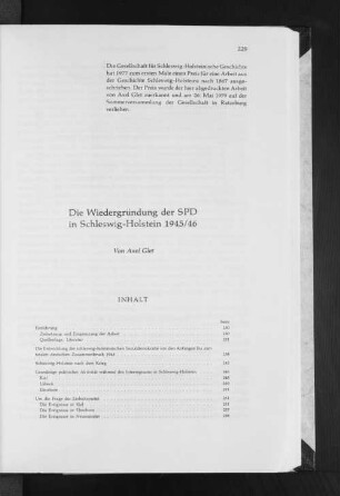 Die Wiedergründung der SPD in Schleswig-Holstein 1945/46