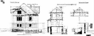 Beuron: Nebengebäude BM Gebäude Ostansicht und Schnitte (Treppenhaus)