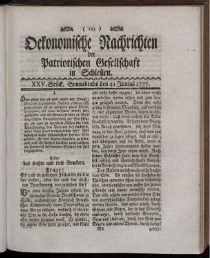 XXV. Stück. Sonnabends den 21 Junius 1777.