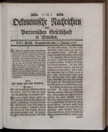 XXV. Stück. Sonnabends den 21 Junius 1777.