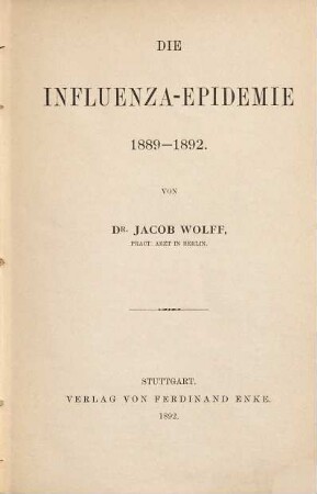 Die Influenza-Epidemie 1889-1892