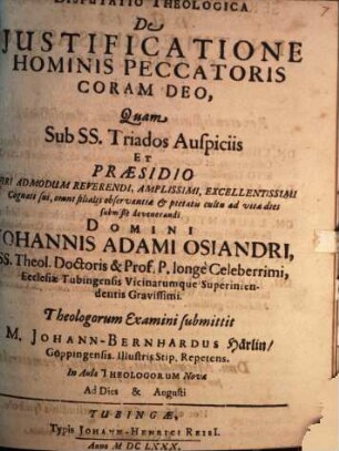 Disp. theol. de iustificatione hominis peccatoris coram Deo