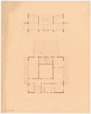 Gymnastikschule am See Monatskonkurrenz Dezember 1932: Grundriss Obergeschoss, Querschnitt 1:100