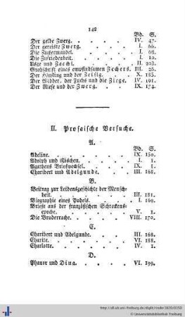 II. Prosaische Versuche