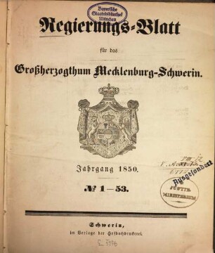Regierungsblatt für Mecklenburg-Schwerin, 1850