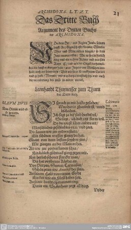 Das Dritte Buch Argument des Dritten Buchs ARCHIDOXA.