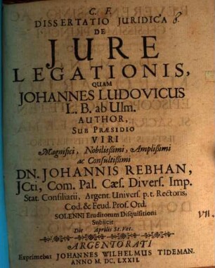 Dissertatio Juridica De Jura Legationis