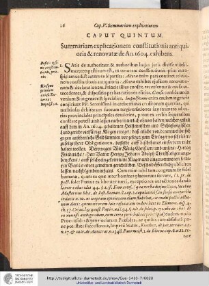 Caput Quintum. Summariam explicationem constitutionis antiquioris & renovatae de an. 1604 exhibens