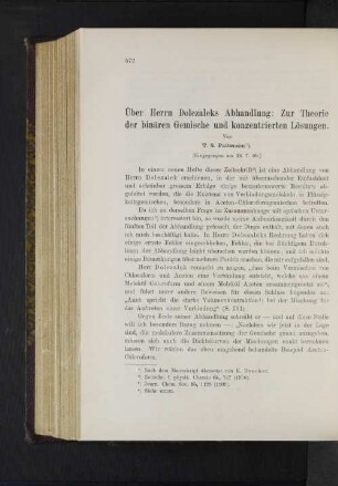 Über Herrn Dolezaleks Abhandlung: Zur Theorie der binären Gemische und konzentrierten Lösungen.