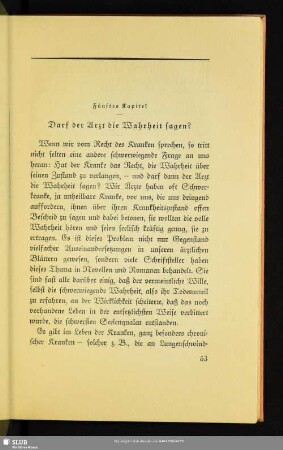 Fünftes Kapitel - Darf der Arzt die Wahrheit sagen?