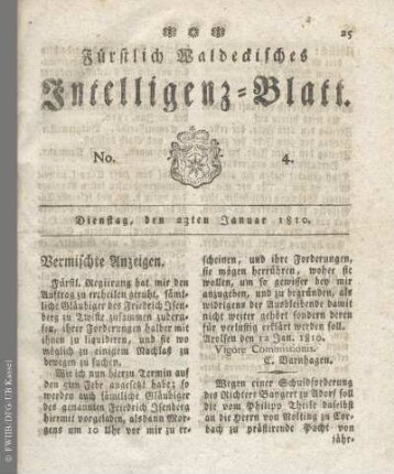 No. 4, Dienstag, den 23ten Januar 1810