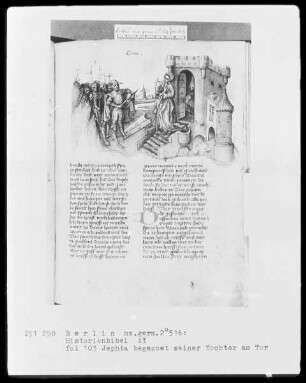 Historienbibel des Alten Testaments — Jephta begegnet seiner Tochter am Tor, Folio 103recto
