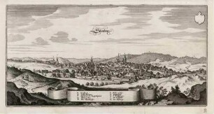 Panorama-Stadtansicht von Schneeberg im Erzgebirge mit Umgebung von Nordwesten, aus Merians Topographia Superioris Saxoniae
