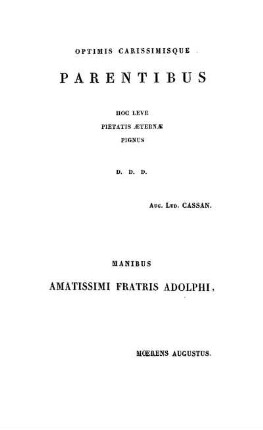 Optimis Carissimisque Parentibus [...]